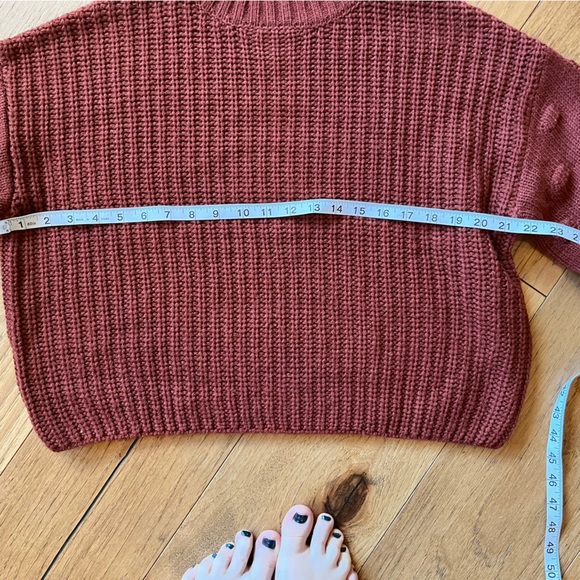 5/30🦄- Pearled Knitted Cropped Rust Sweater with Ballon Sleeves - Picture 4 of 6